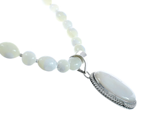 Native American Sterling Silver Mother of Pearl Bead Necklace Pendant JX129832